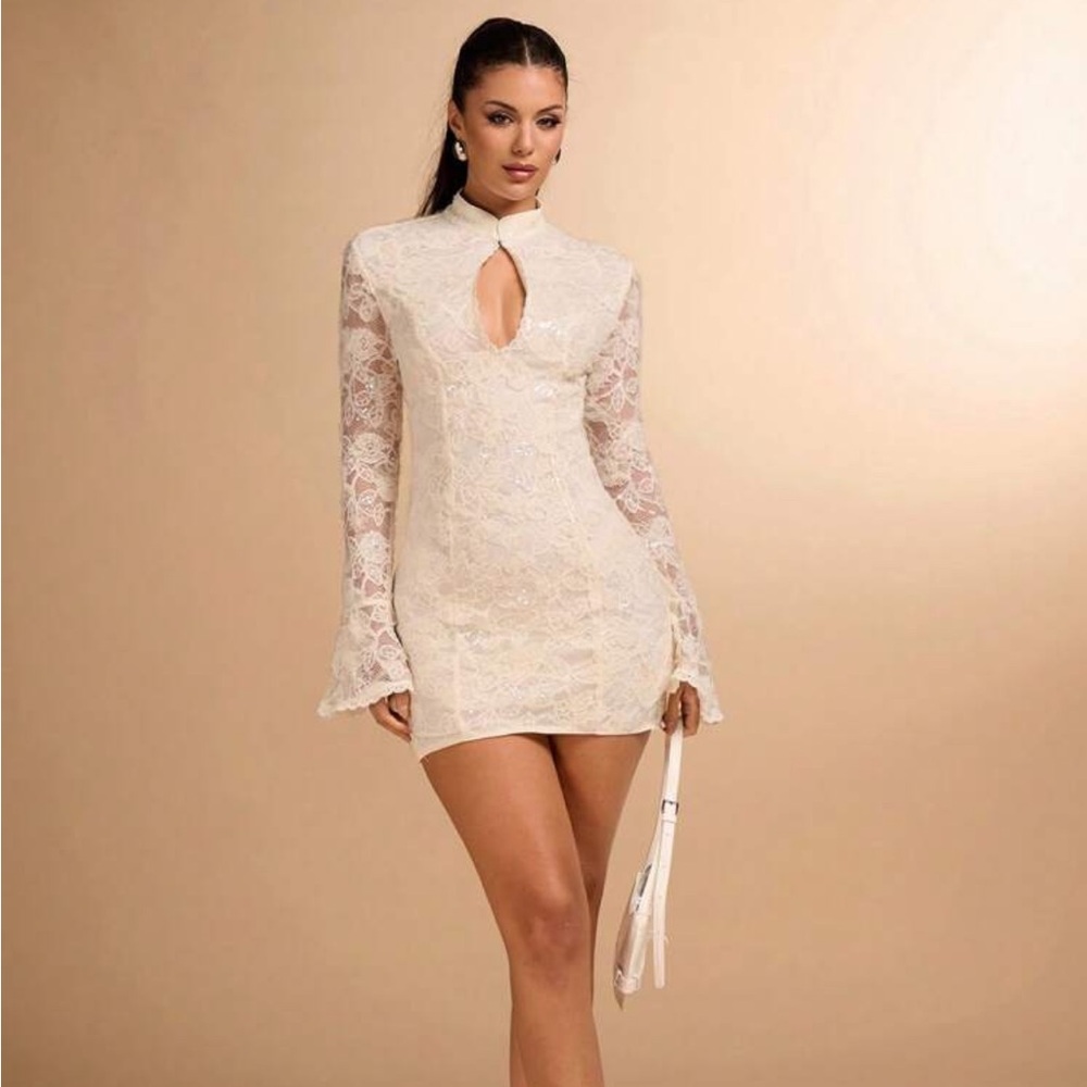 white lace mini dress